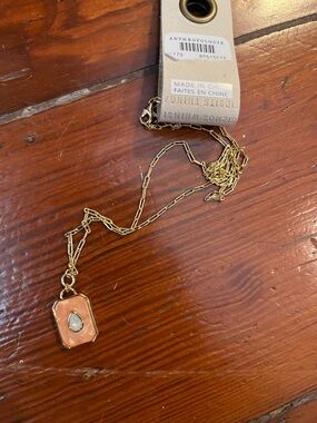 Anthropologie Gold Necklace with Coral Pendant and Teardrop Stone